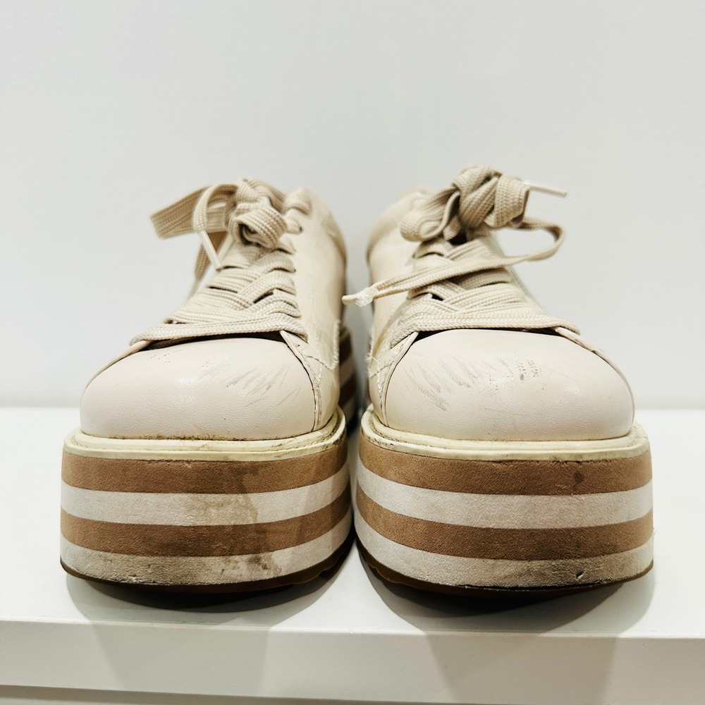 Coach Platform Sneaker Womens 9B G4012 Cream Leather Striped Flatform Shoe - Picture 13 of 16